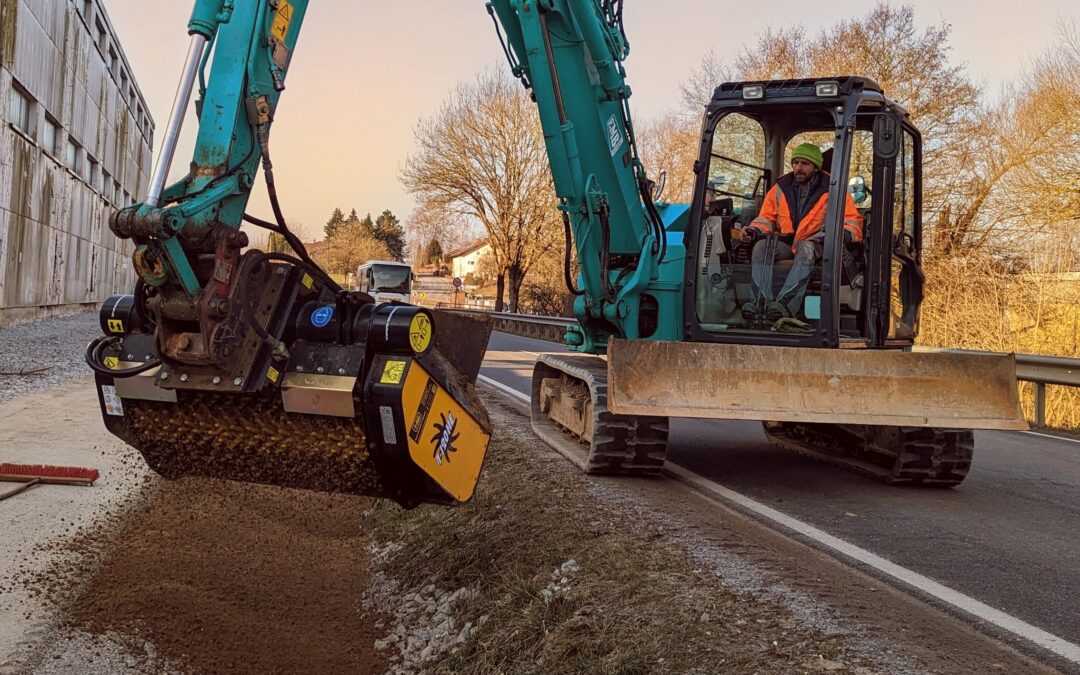 Humus sieben auf der Baustelle